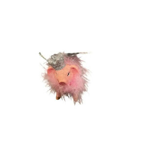 Pink Glitter Pig‎ Princess Queen Christmas Ornament Boa Silver Crown Wings NEW
